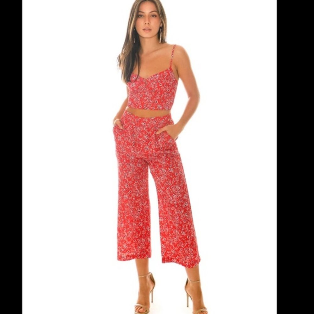 BLUE LIFE Camilla red floral wide leg crop pants and crop top set XS / S
